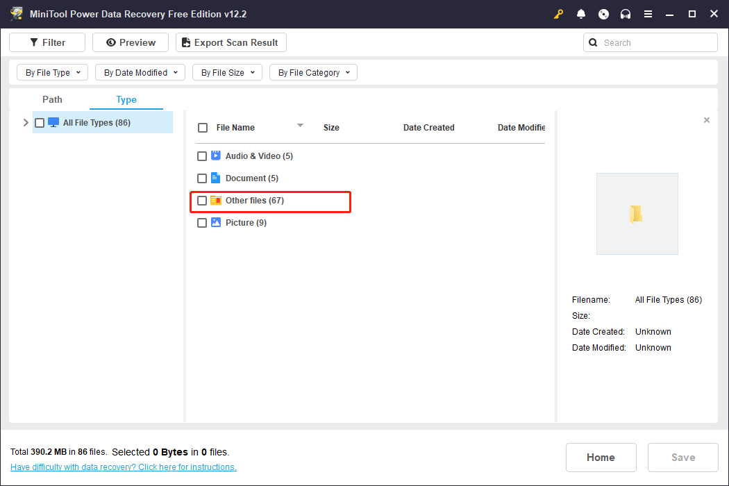 click Other files to find RTF files in MiniTool Power Data Recovery