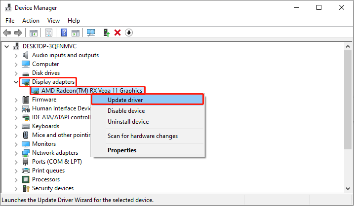 update graphics driver card in Device Manager