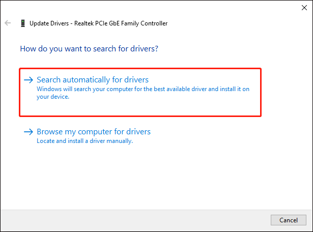 select Search automatically for drivers