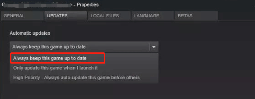 check Always keep this game up to date in Steam