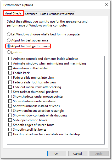 tick Adjust for best performance to reduce visual effect