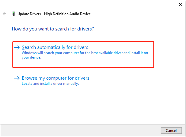 choose Search automatically for drivers