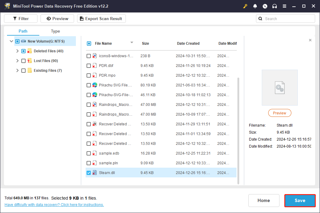 click the Save button to save the recovered files in MiniTool Power Data Recovery