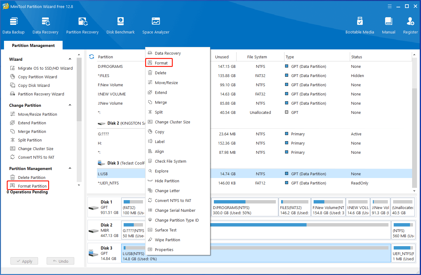 Partition Magic formats the storage device