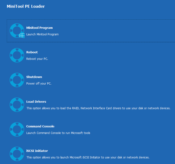 the MiniTool PE Loader screen