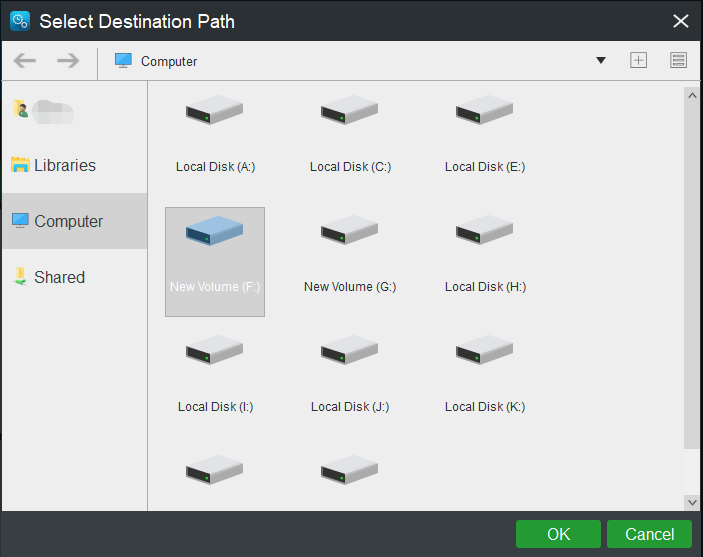 select a destination path in MiniTool ShadowMaker