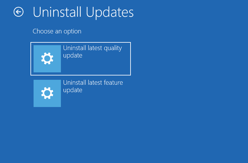 select to uninstall latest quality update or feature update