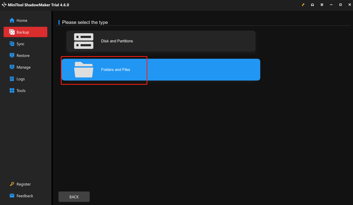 choose Folders and Files to select the Steam saves