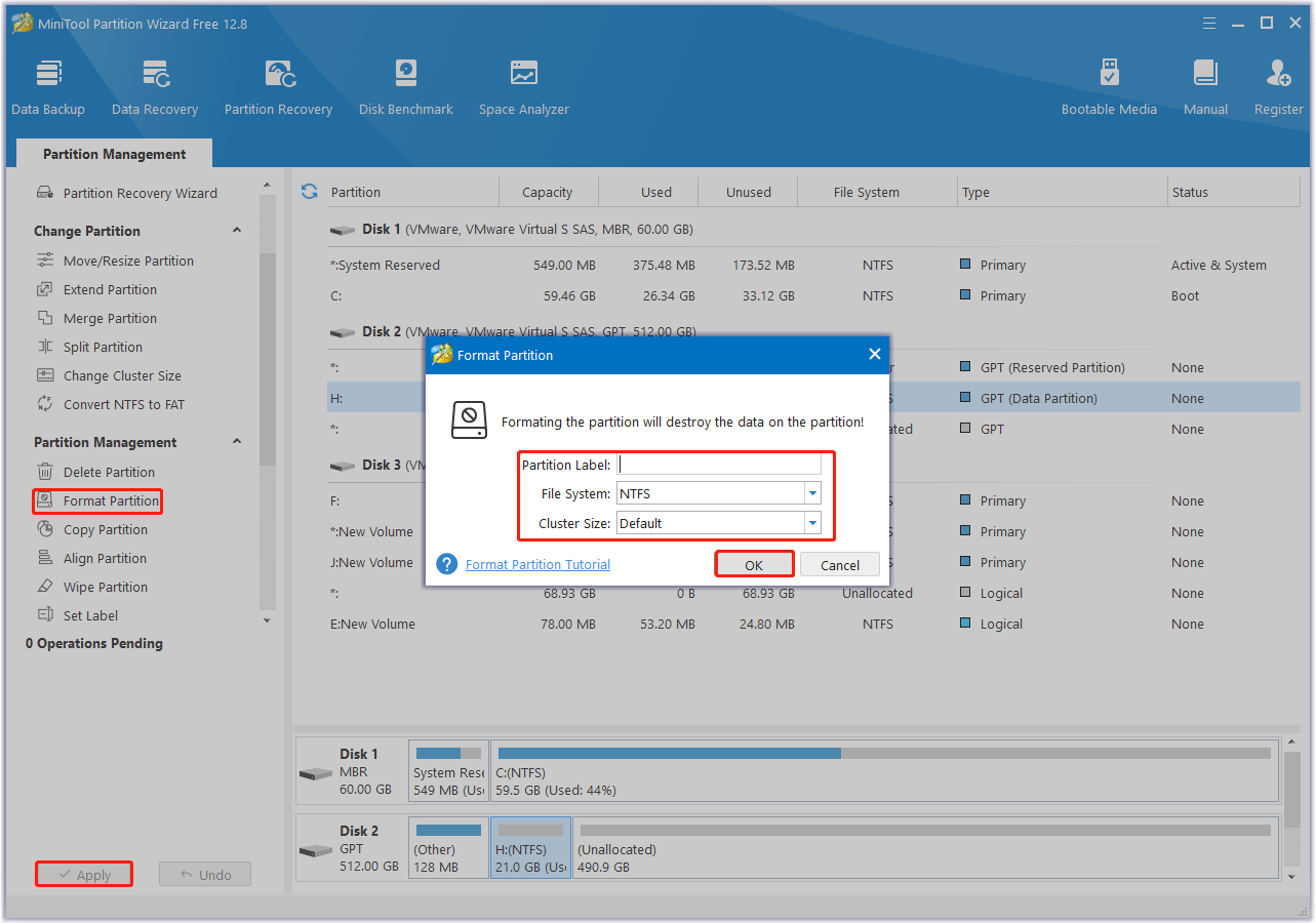 format the old SSD with MiniTool Partition Wizard