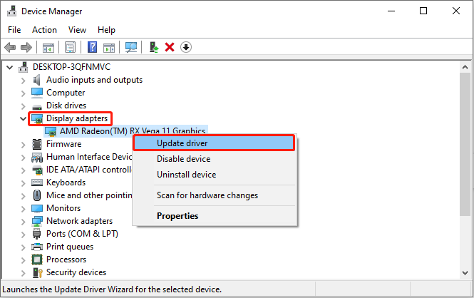 update graphics driver in Device Manager