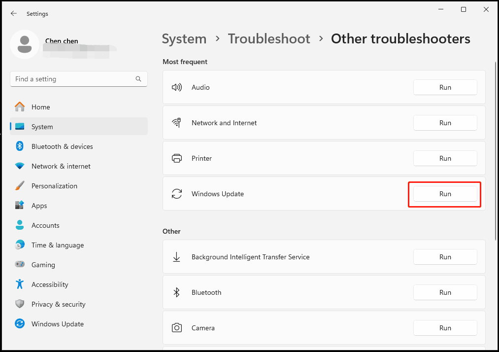 run Windows 11 Update Troubleshooter