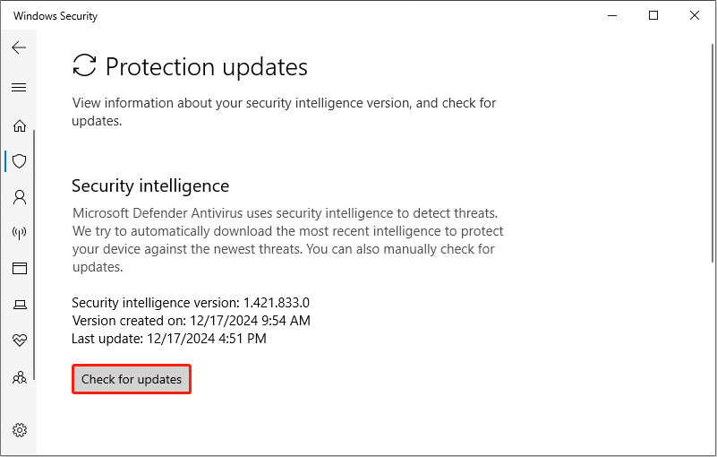 check and update the security intelligence in Settings