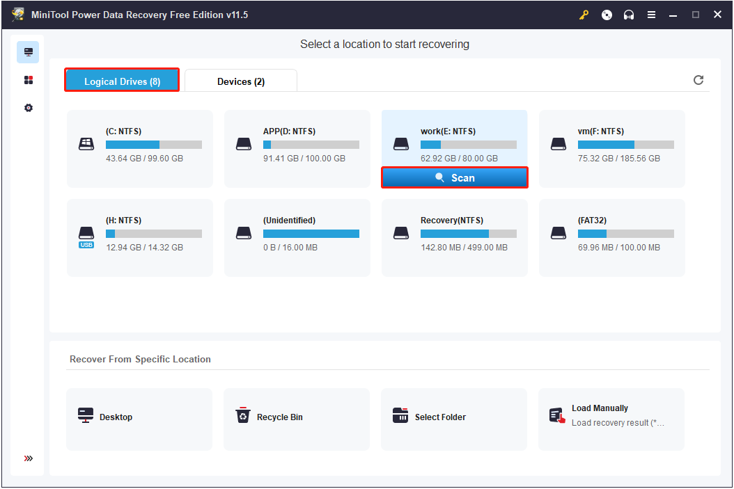 sélectionnez le lecteur cible à analyser