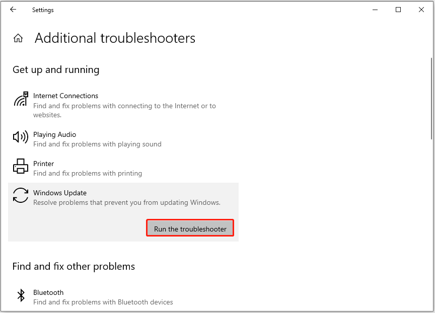 run the Windows Update troubleshooter