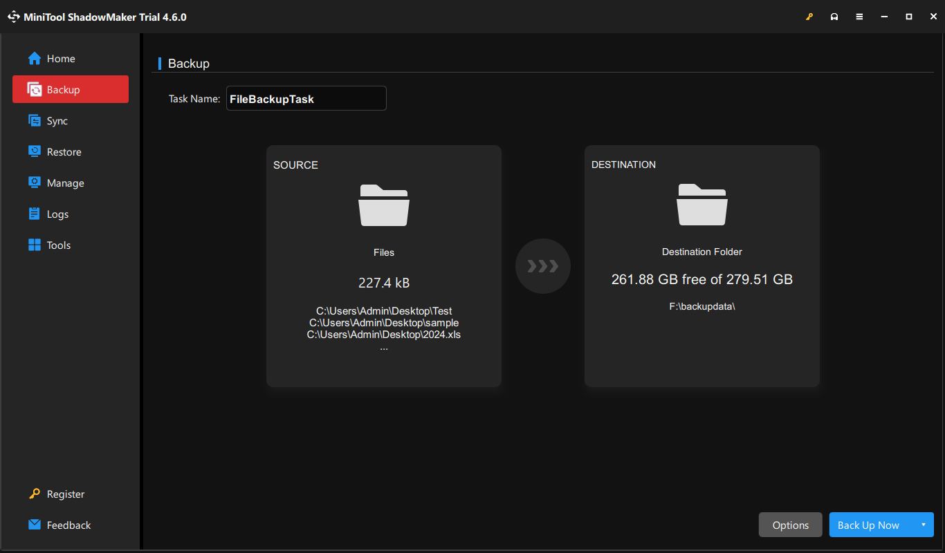 the Backup page of MiniTool ShadowMaker