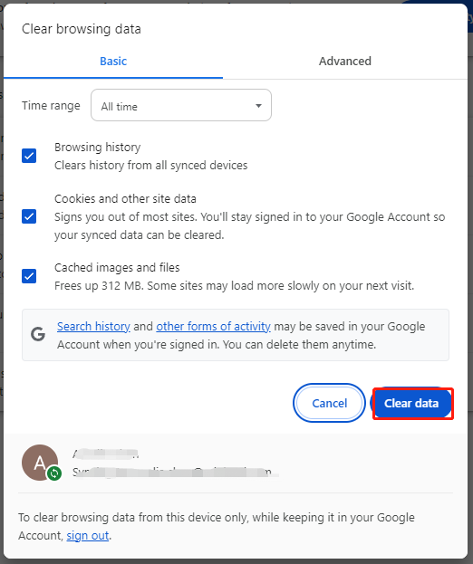 hit Clear data to start clearing the browsing data on your computer