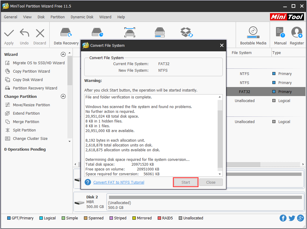 Utilice MiniTool Partition Wizard para convertir el sistema de archivos