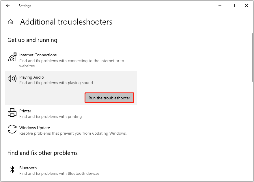 run the Playing Audio troubleshooter from Settings