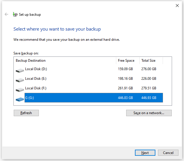 select where you want to save your backup in Backup and Restore (Windows 7)