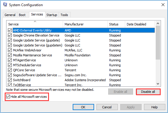 disabilita servizi di terze parti