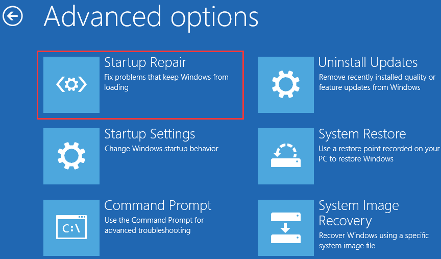 scegli Ripristino all'avvio