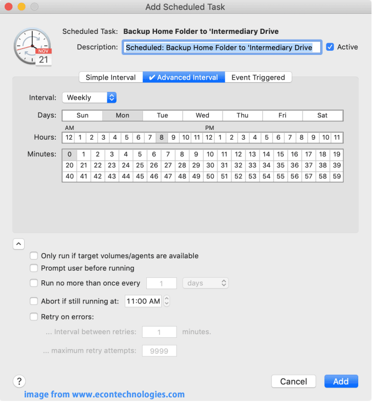 set a scheduled task via Advanced Scheduling