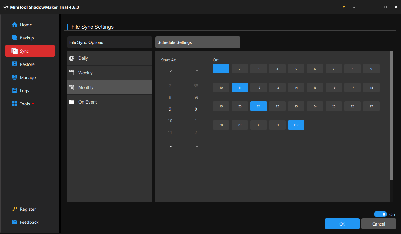 create an automatic sync task in MiniTool ShadowMaker