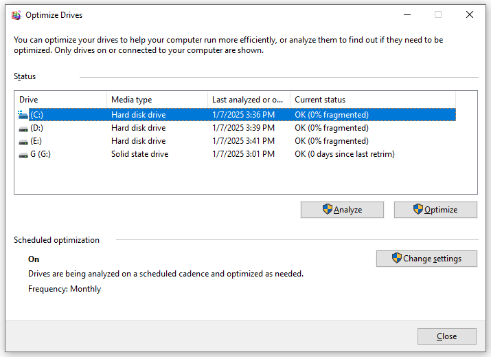 check the media type of your computer via Defragment and Optimize Drives