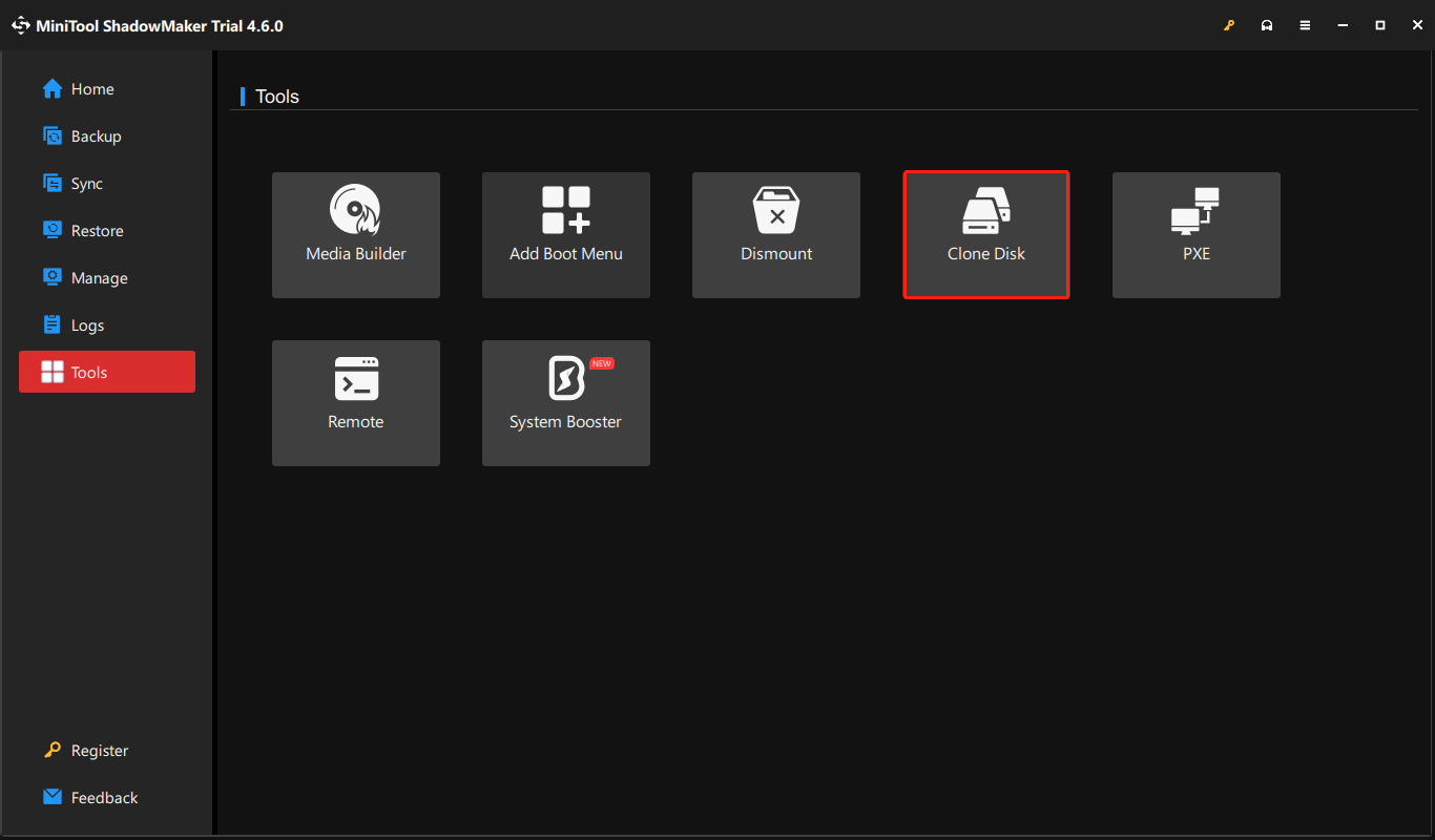 select Clone Disk in the Tools page of MiniTool ShadowMaker