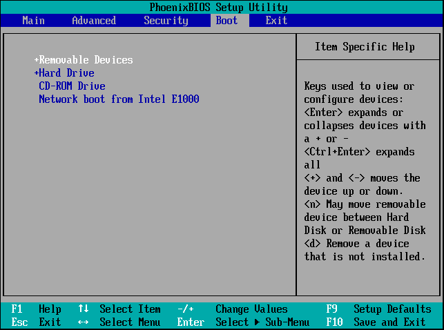 locate the Boot tab of the BIOS menu