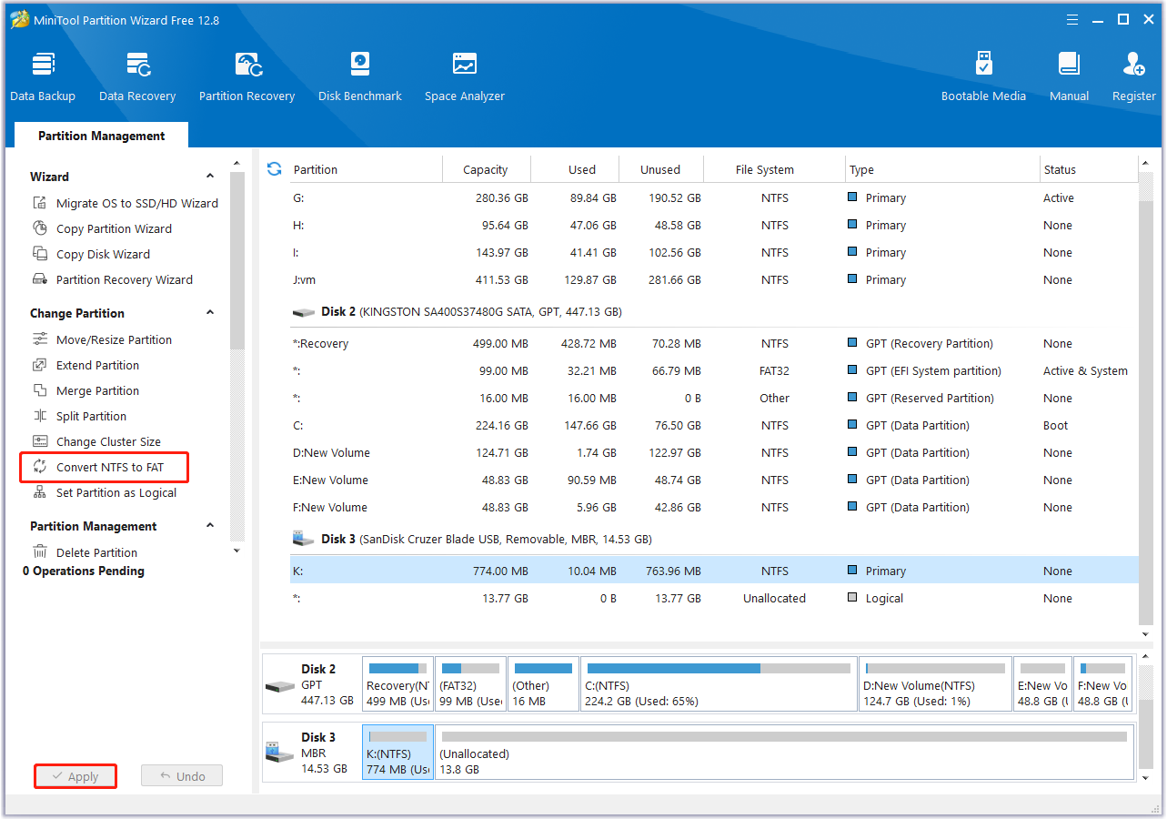 convertire NTFS in FAT utilizzando Partition Magic