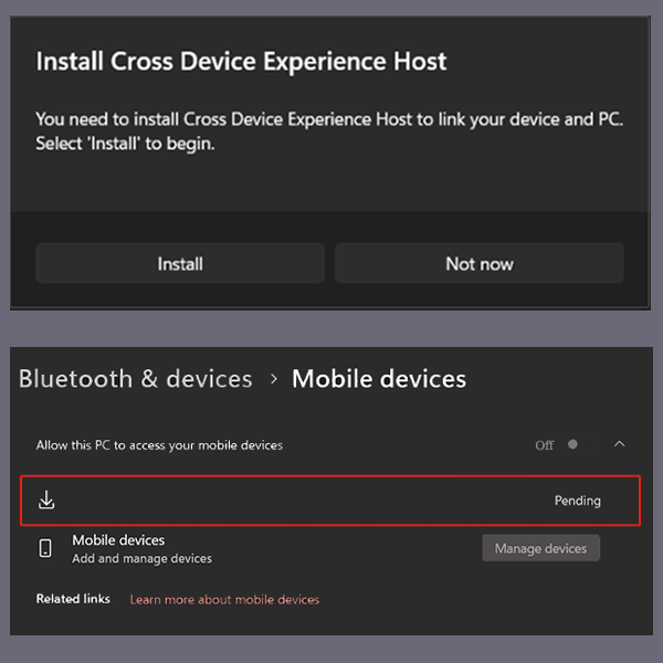 Cross Device Experience Host installation pending