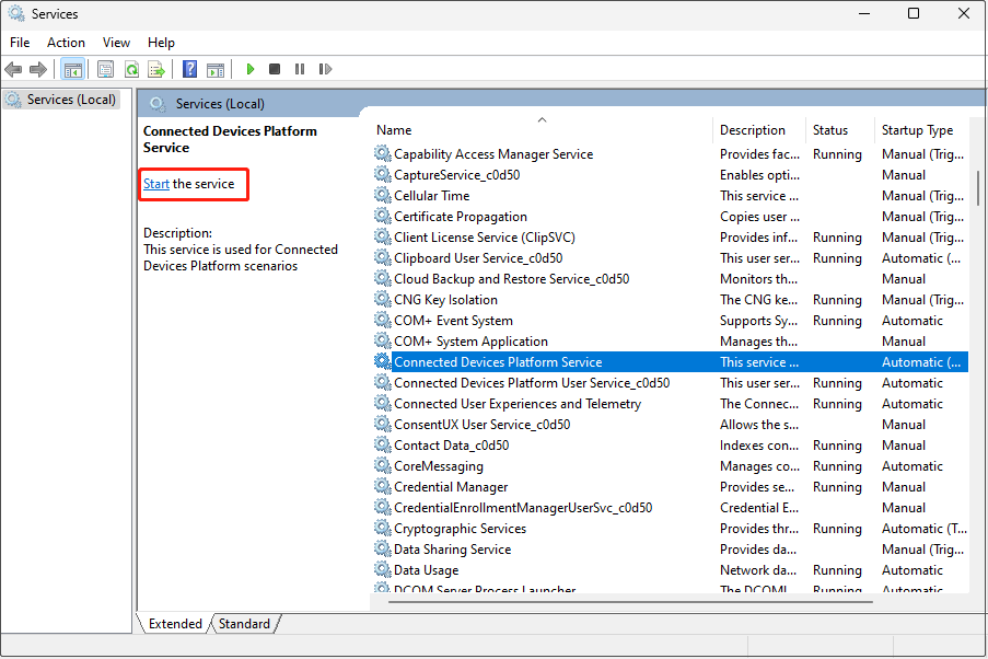 start the Connected Devices Platform Service