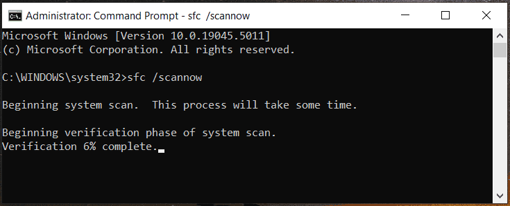 run SFC scan in Windows 10 Command Prompt