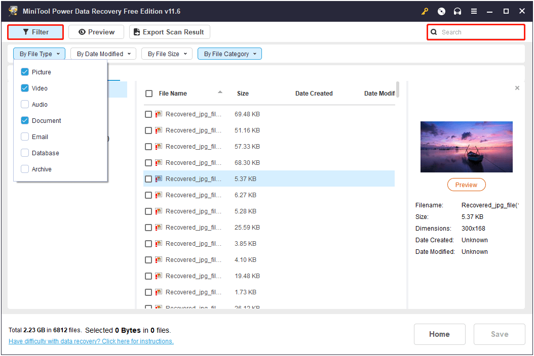 Filtrar y buscar un archivo