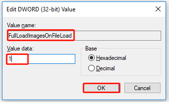 editar FullLoadImagesOnFileLoad DWORD VALUE no Editor do Registro