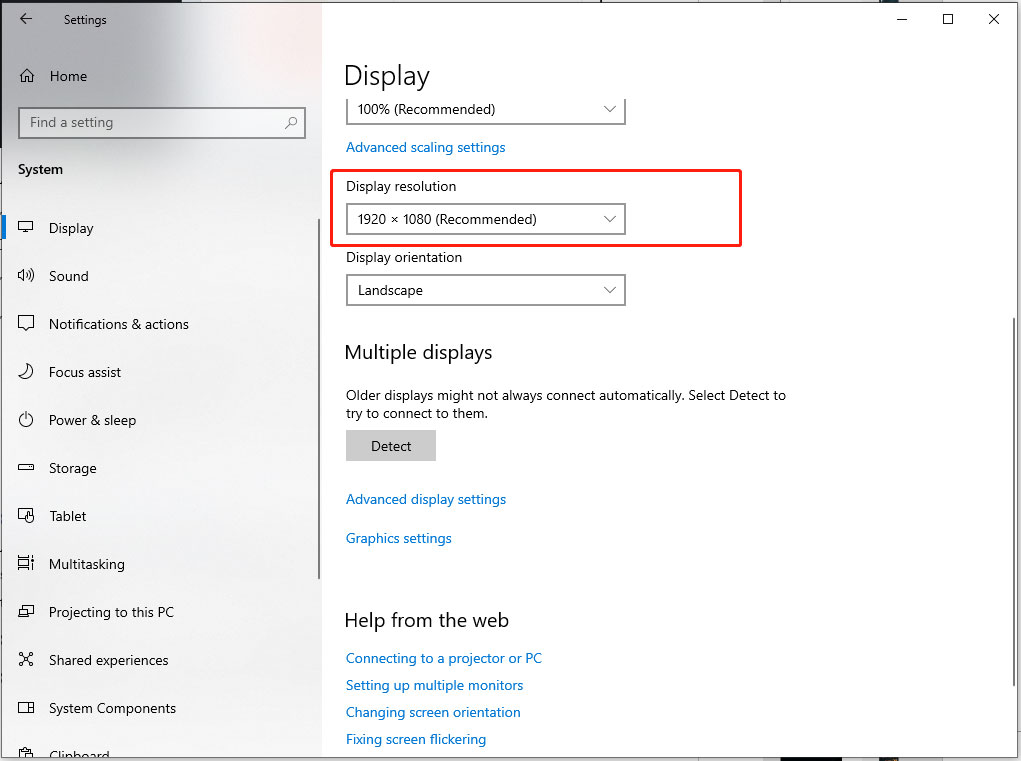 change to a lower display resolution
