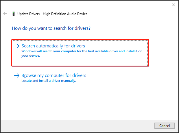 select Search automatically for drivers