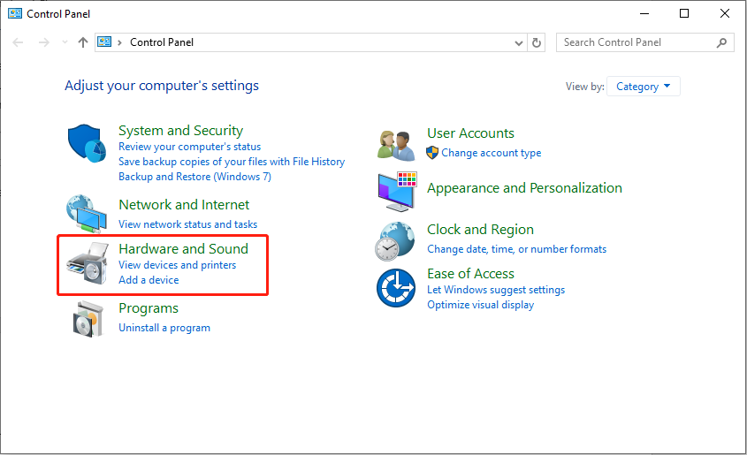 select Hardware and Sound