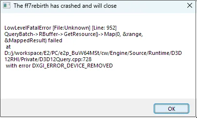 ff7 rebirth low level fatal error