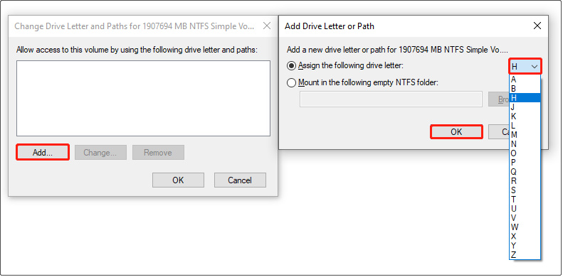 adicionar uma letra de unidade ao disco