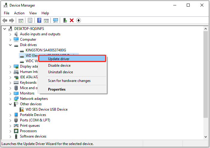 atualize o controlador de disco