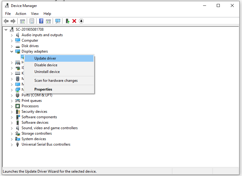 hit Update driver or Uninstall device from the context menu