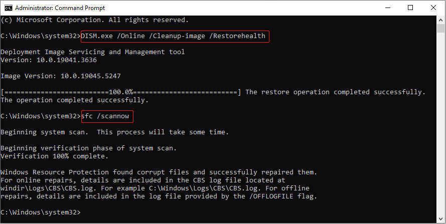 use DISM and SFC tools to repair corrupted system files