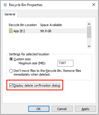 enable the delete confirmation dialog