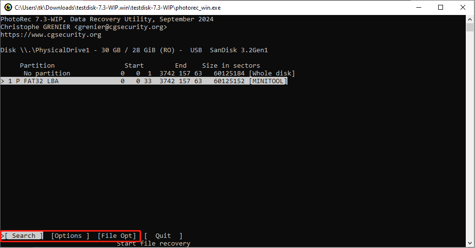 use the three options provided by PhotoRec to scan lost files