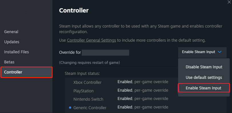 check Enable Steam Input