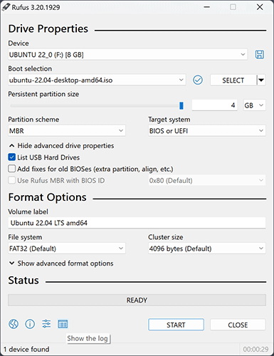 crie uma unidade USB inicializável para o Ubuntu usando o Rufus