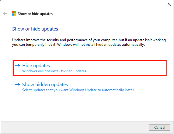 use the wushowhide.diagcab tool to hide Windows updates