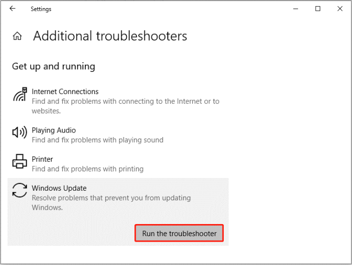click the Run the troubleshooter button